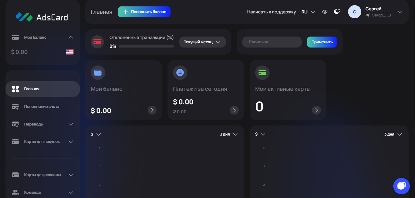 Личный кабинет AdsCard