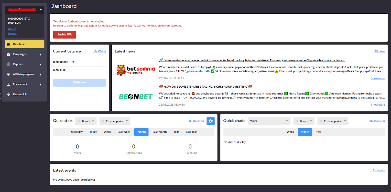 Структура личного кабинета 1st Partners