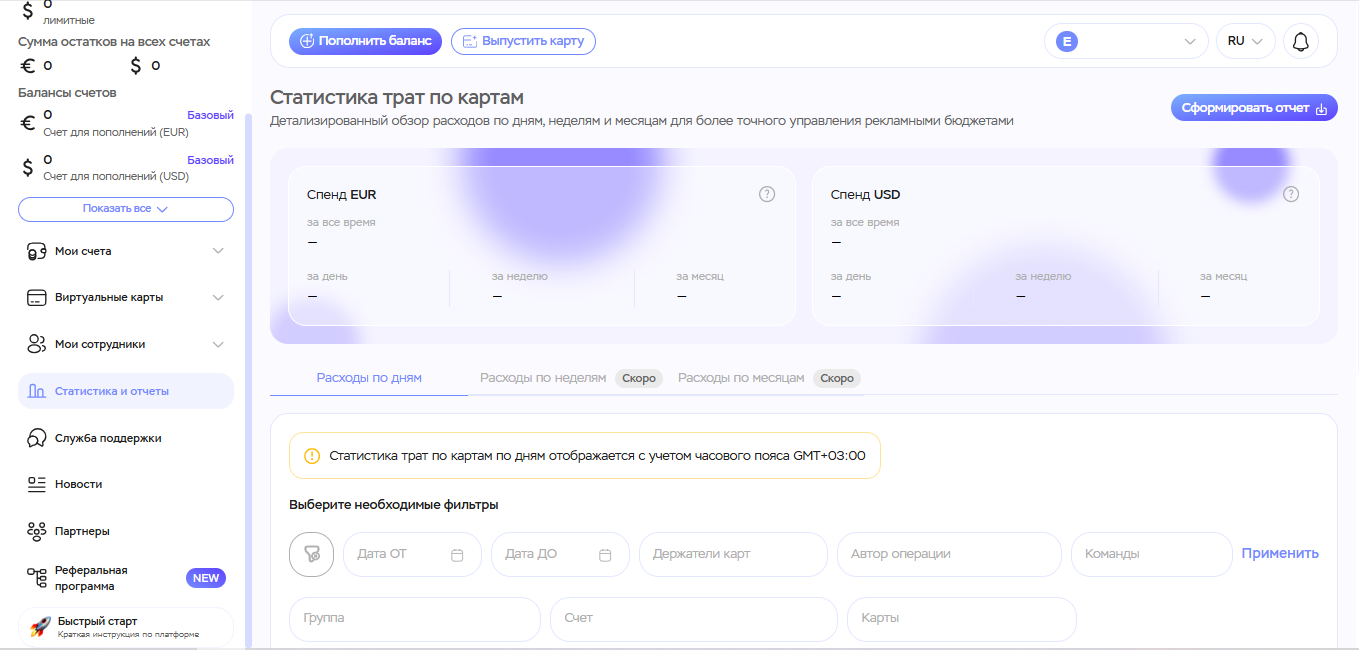 Статистика трат по картам