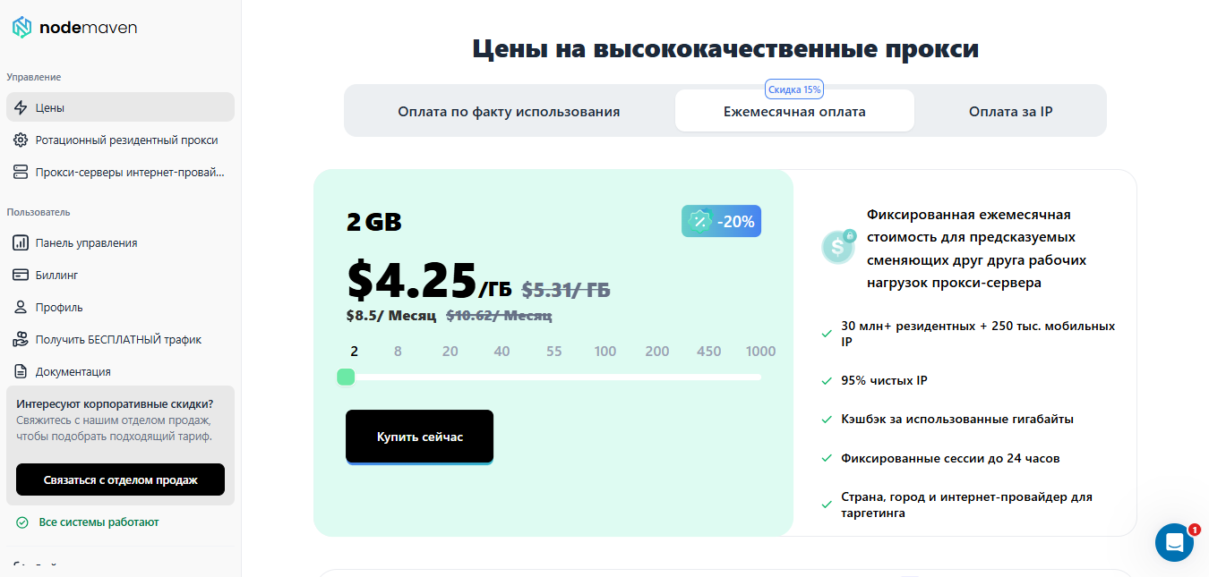 Цены на прокси в NodeMaven