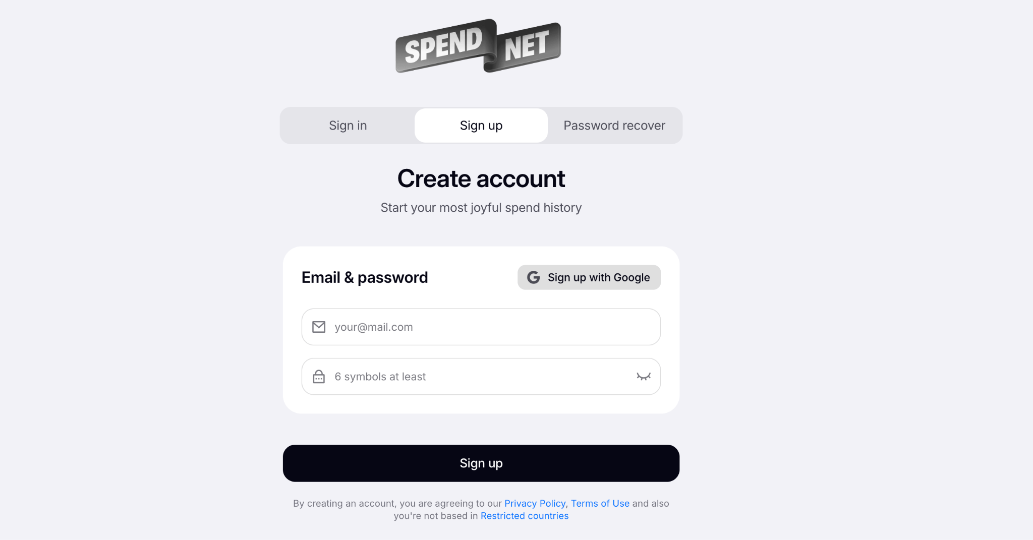 Регистрация в сервисе Spend.net